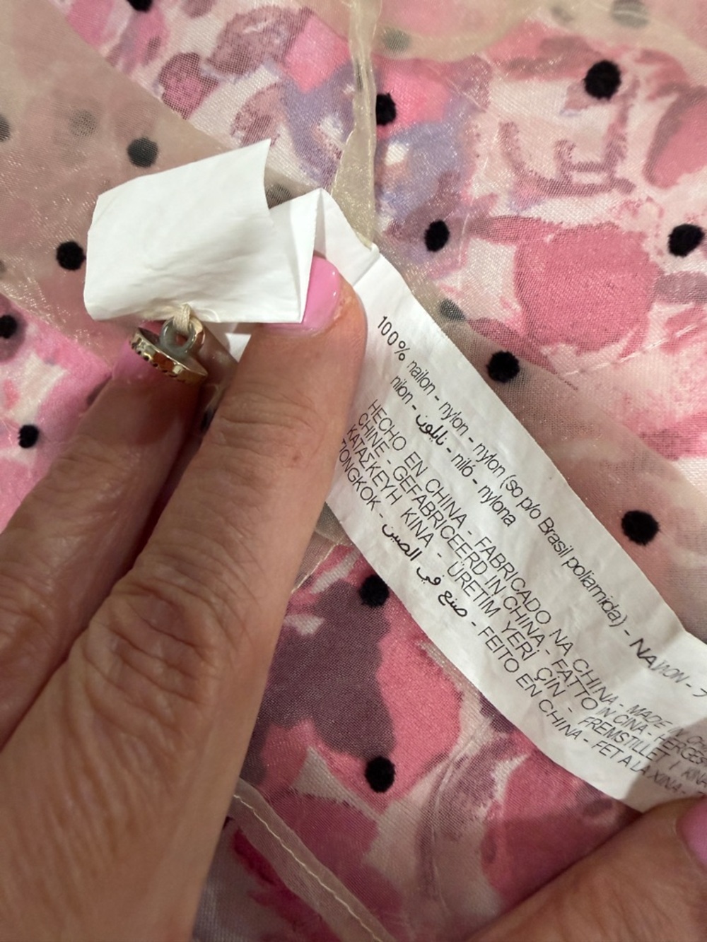 Zara Cream Sheer Polka Dot Blouse with Pink Floral Print - Picture 9 of 11